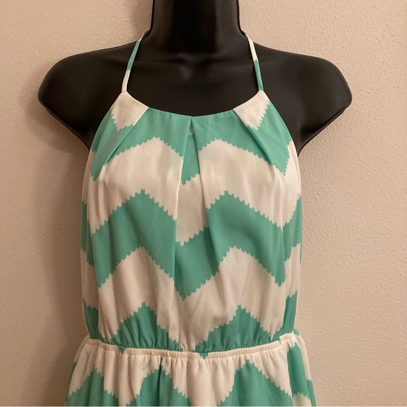 Hello Miss Teal White Chevron Summer Resortwear Coastal Nautical Y2K Beach Dress - Picture 3 of 12